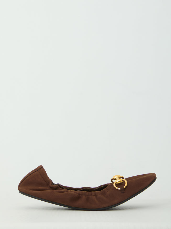 Gucci Prima Ballerina Flat In Suede Brown
