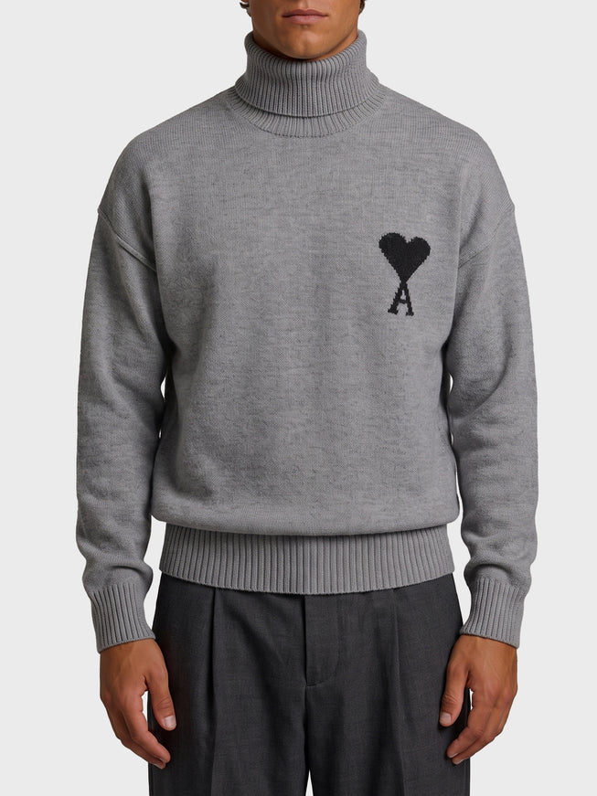 Ami Paris Ami De Coeur Turtleneck Sweater Grey