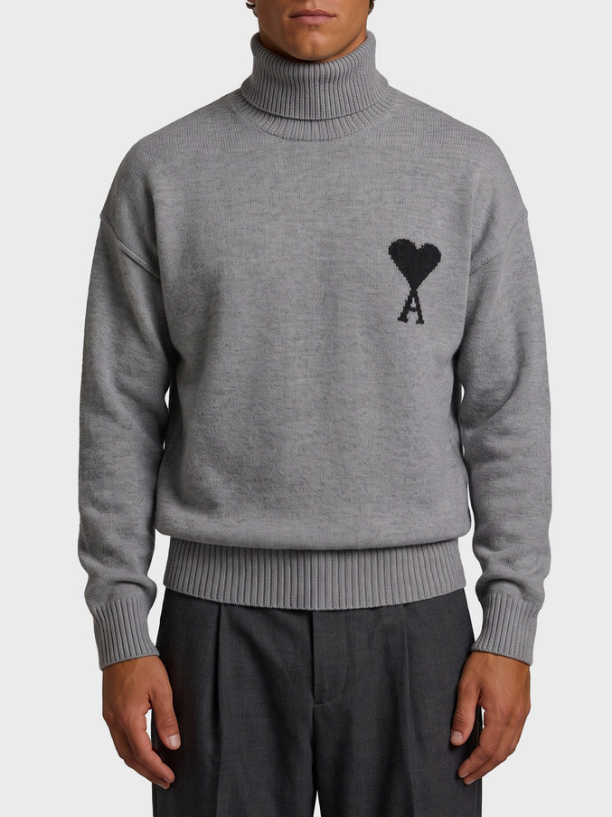 Ami Paris Ami De Coeur Turtleneck Sweater Grey