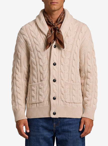 Ballantyne Braided Wool Cardigan Beige