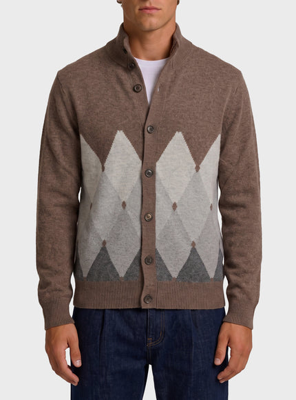Ballantyne Cashmere Diamond Cardigan Brown
