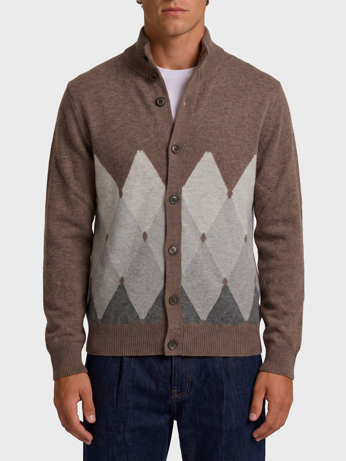 Ballantyne Cashmere Diamond Cardigan Brown