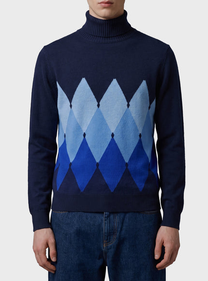 Ballantyne Cashmere Diamond Rollneck Sweater Blue