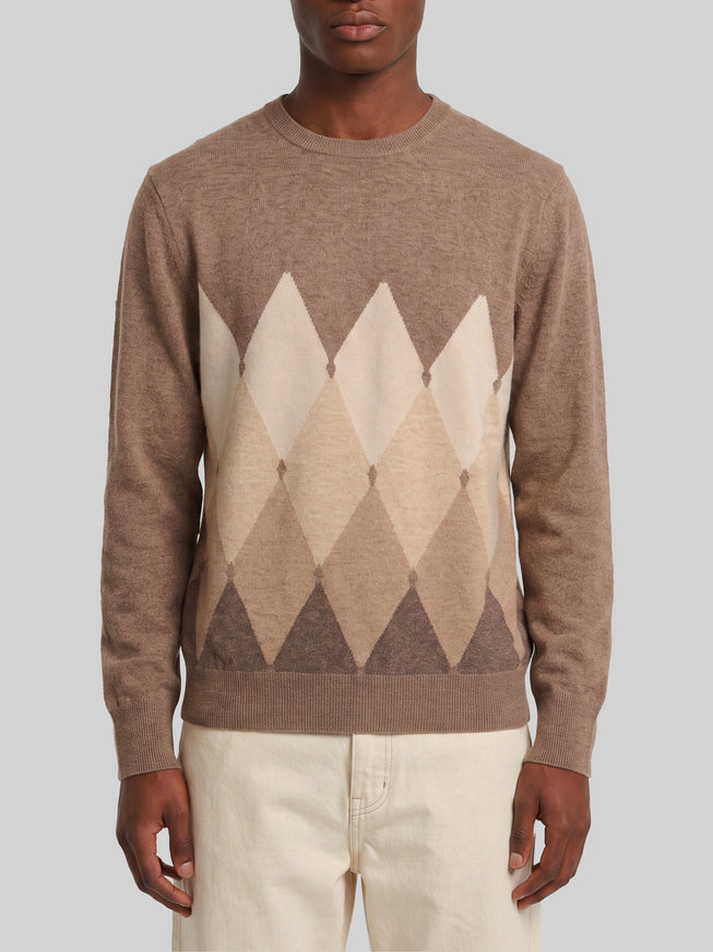 Ballantyne Cashmere Crewneck Diamond Sweater Brown