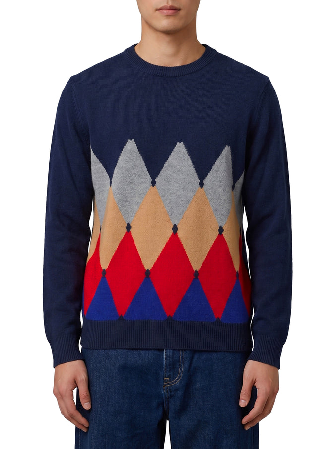 Ballantyne Cashmere Crewneck Diamond Sweater Blue