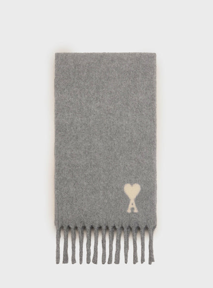 Ami Paris Grey Alpaca Ami De Coeur Scarf QT Grey
