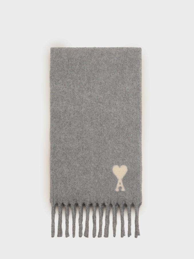 Ami Paris Grey Alpaca Ami De Coeur Scarf QT Grey