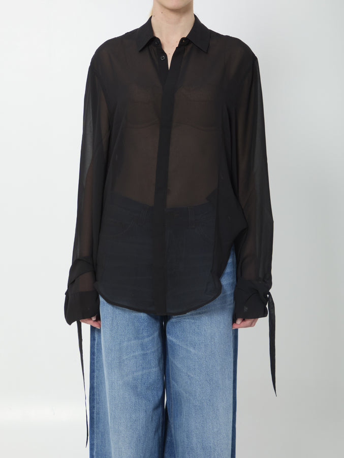The Frankie Shop Verlin Sheer Chiffon Shirt Black