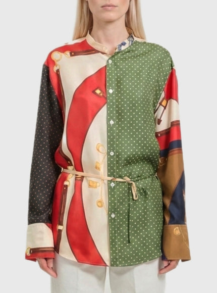 Celine Oversized Shirt In Printed Silk Twill Multicolor