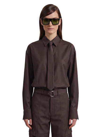The Frankie Shop Brown Peri Tie Neck Shirt Brown