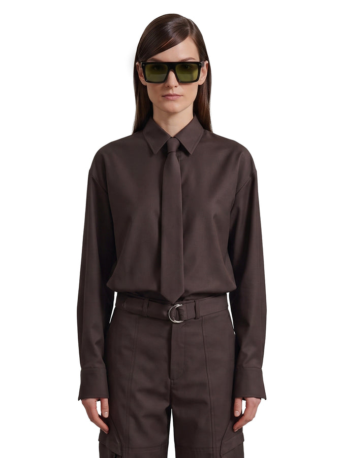 The Frankie Shop Brown Peri Tie Neck Shirt Brown