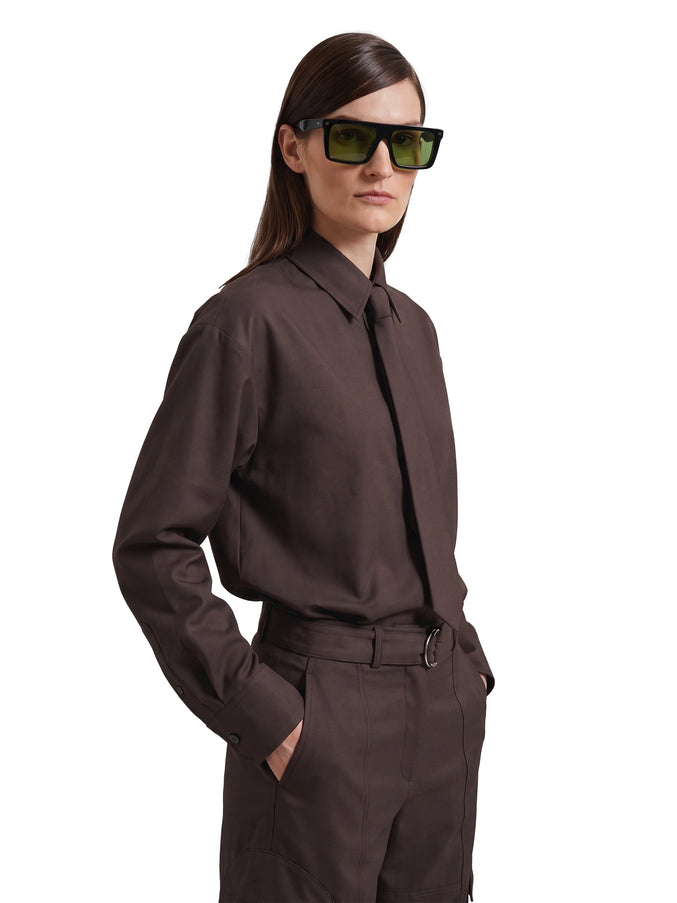 The Frankie Shop Brown Peri Tie Neck Shirt