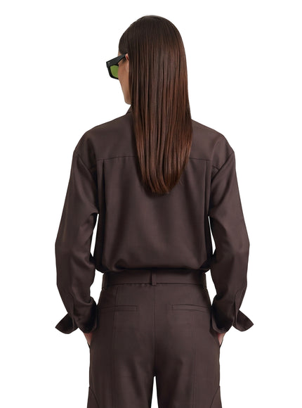 The Frankie Shop Brown Peri Tie Neck Shirt