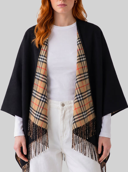 Burberry Reversible Check Wool Cape QT Black