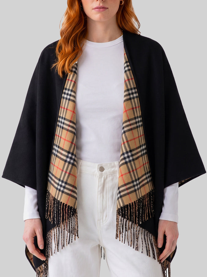 Burberry Reversible Check Wool Cape QT Black