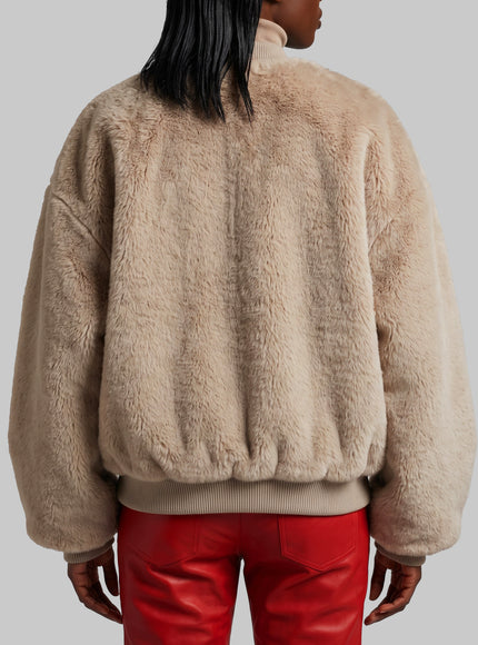 The Frankie Shop Light Taupe Senna Faux Fur Collarless Jacket