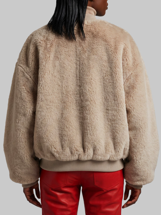 The Frankie Shop Light Taupe Senna Faux Fur Collarless Jacket