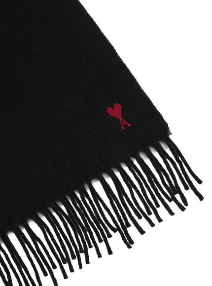 Ami Paris Black Wool Ami De Coeur Scarf