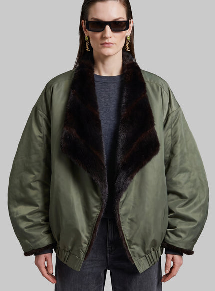 The Frankie Shop Brown And Green Vera Faux Fur Reversible Short Coat Brown