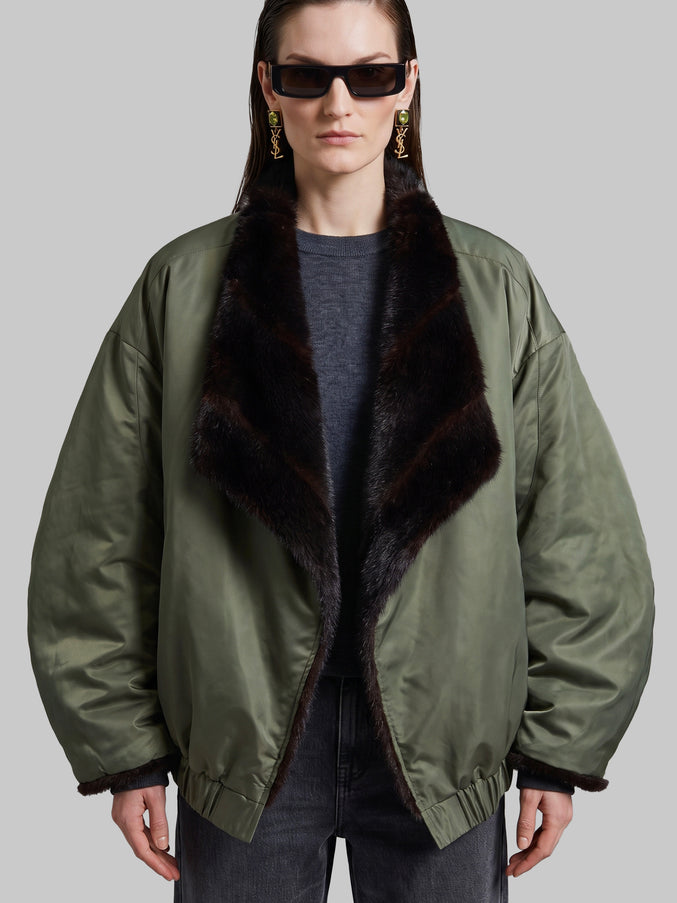The Frankie Shop Brown And Green Vera Faux Fur Reversible Short Coat Brown