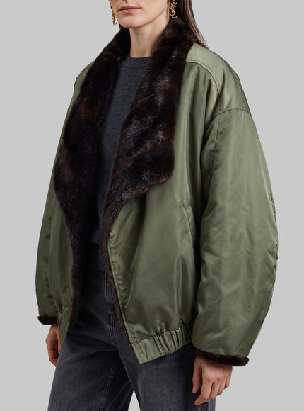 The Frankie Shop Brown And Green Vera Faux Fur Reversible Short Coat