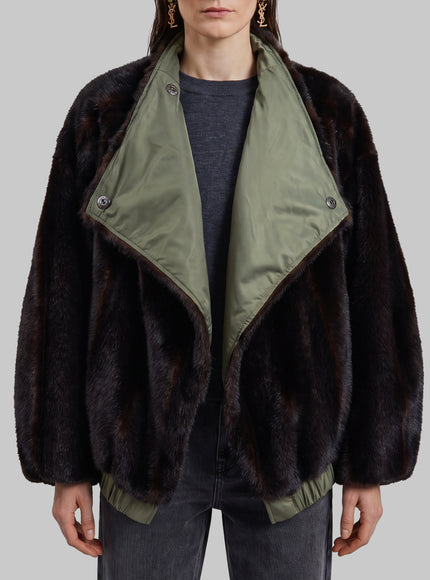 The Frankie Shop Brown And Green Vera Faux Fur Reversible Short Coat