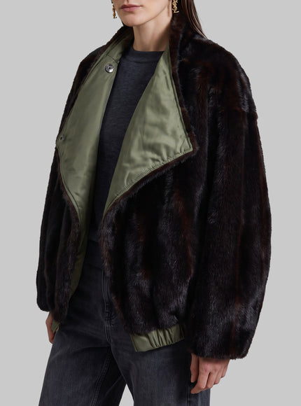 The Frankie Shop Brown And Green Vera Faux Fur Reversible Short Coat