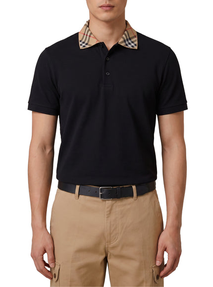Burberry Check-collar Cotton Polo Shirt Black