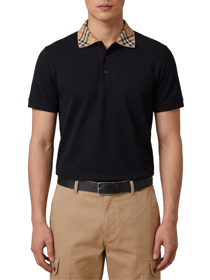 Burberry Check-collar Cotton Polo Shirt Black