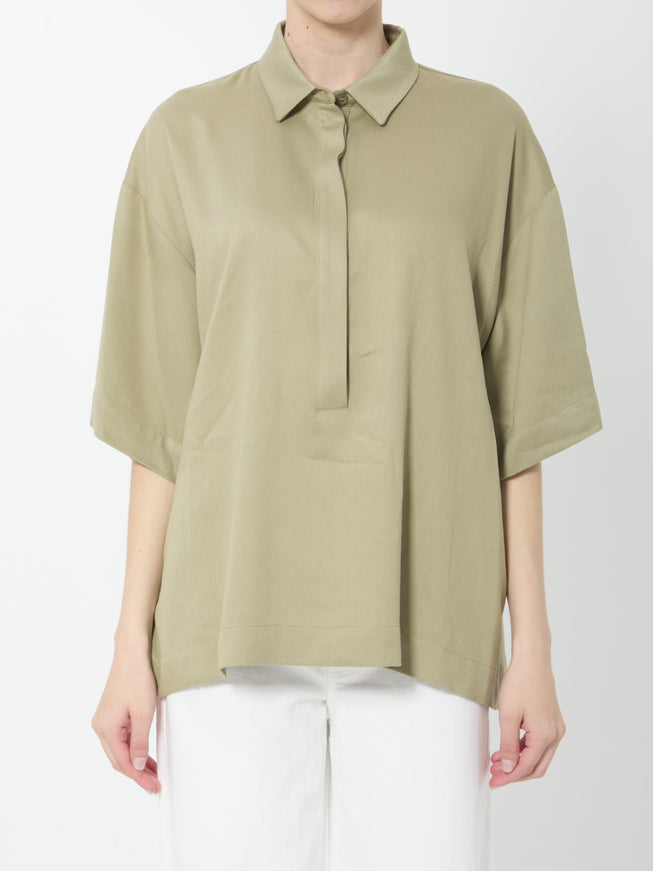 The Frankie Shop Eda Fluid Polo Shirt Green