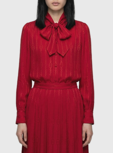 Gucci Interlocking G Chain Silk Jacquard Shirt Red