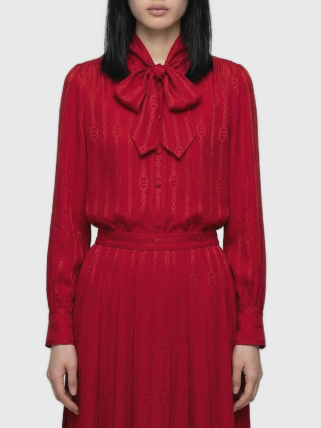 Gucci Interlocking G Chain Silk Jacquard Shirt Red