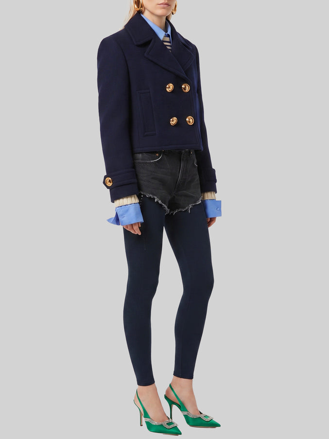 Balenciaga Cropped Navy Peacoat