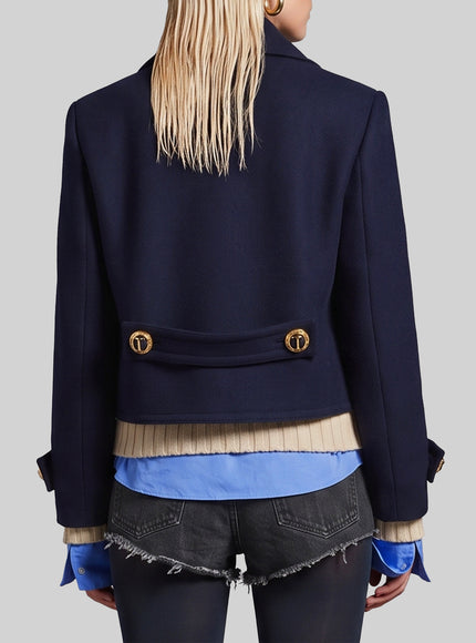 Balenciaga Cropped Navy Peacoat