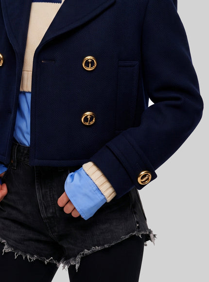 Balenciaga Cropped Navy Peacoat