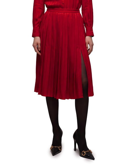 Gucci Interlocking G Chain Silk Jacquard Midi Skirt Red