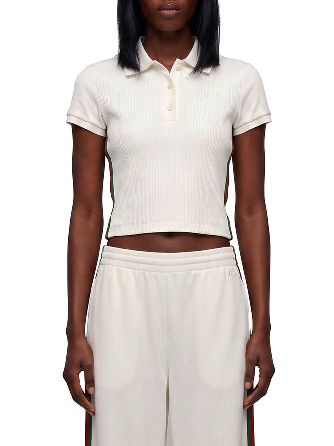 Gucci Cotton Jersey Ribbed Polo With Web White