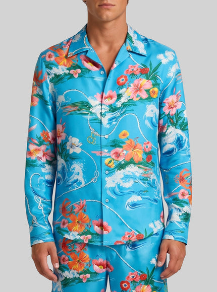 Gucci Printed Fluid Fabric Shirt Light Blue