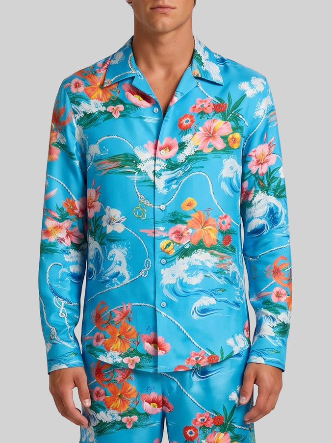 Gucci Printed Fluid Fabric Shirt Light Blue