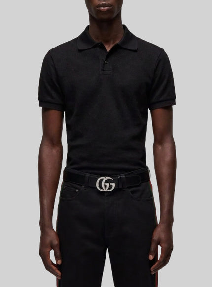 Gucci Gg Jacquard Technical Jersey Polo Shirt Black