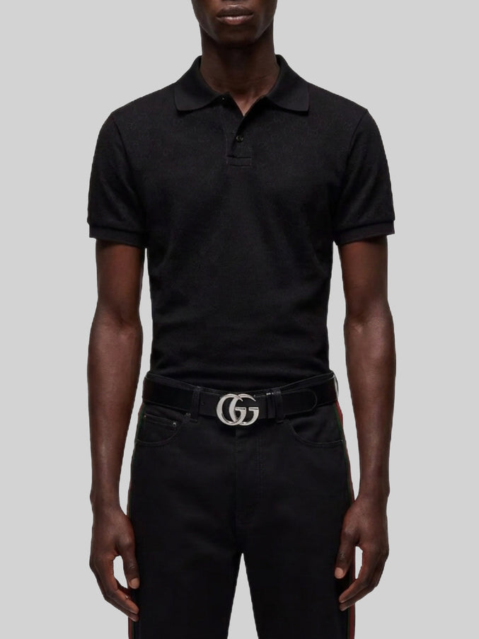 Gucci Gg Jacquard Technical Jersey Polo Shirt Black