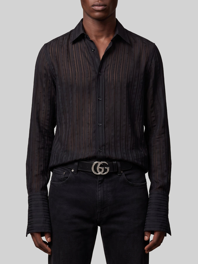 Gucci Striped Silk Gauze Shirt Black
