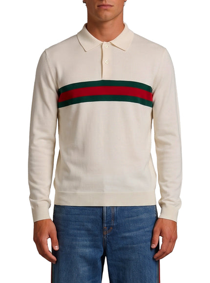 Gucci Long-sleeved Polo Shirt With Web White