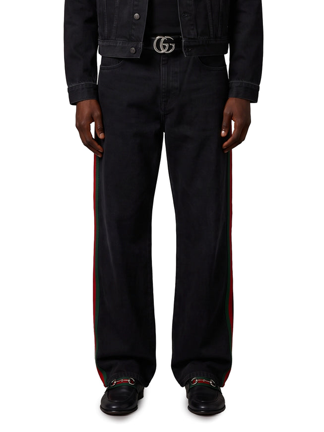 Gucci Cotton Denim Trousers With Web Insert Black