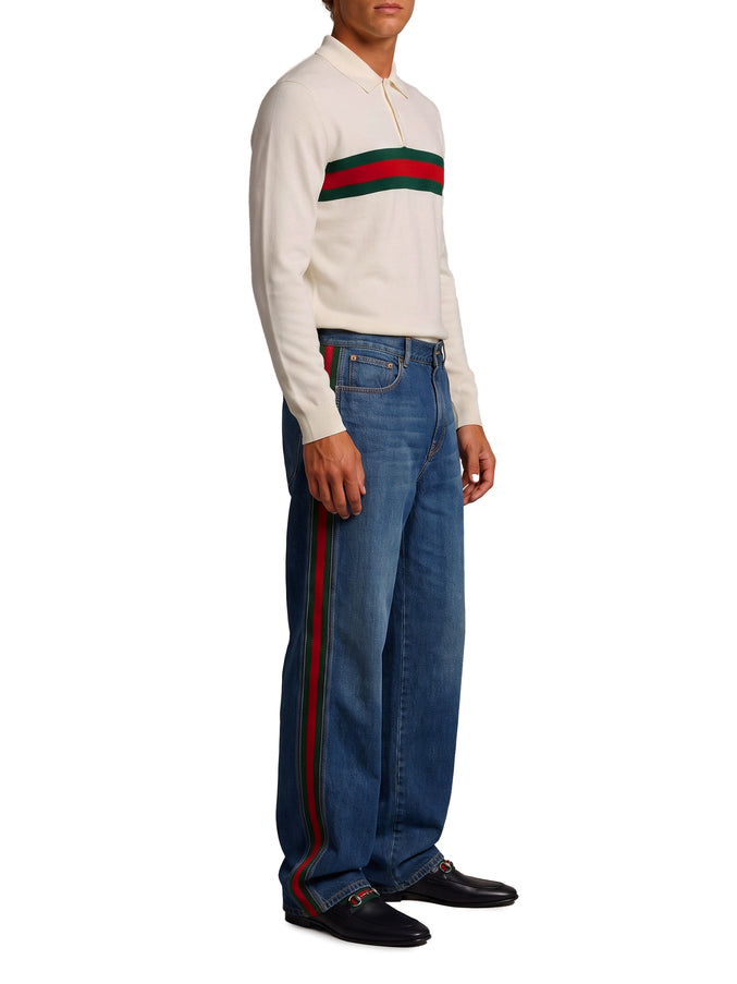 Gucci Cotton Denim Trousers With Web Insert
