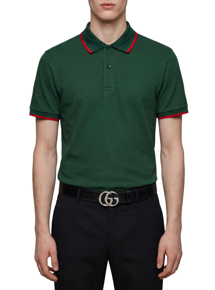 Gucci Embroidered Cotton Piqué Polo Shirt Green