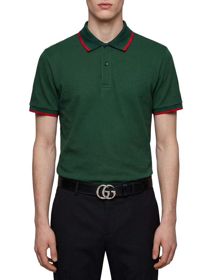 Gucci Embroidered Cotton Piqué Polo Shirt Green