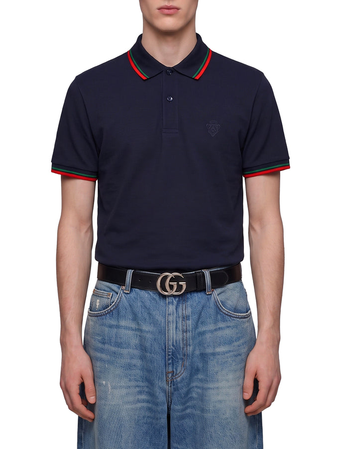 Gucci Embroidered Cotton Piqué Polo Shirt Blue