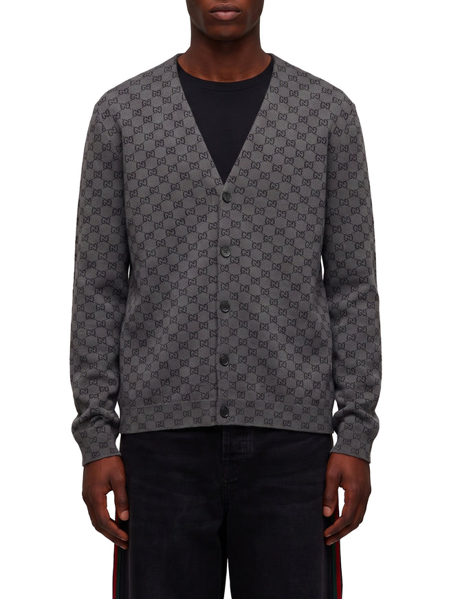 Gucci Gg Wool And Silk Cardigan Grey