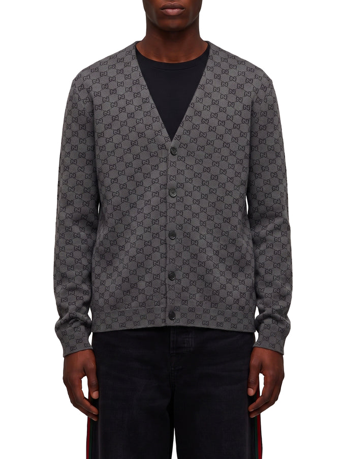 Gucci Gg Wool And Silk Cardigan Grey